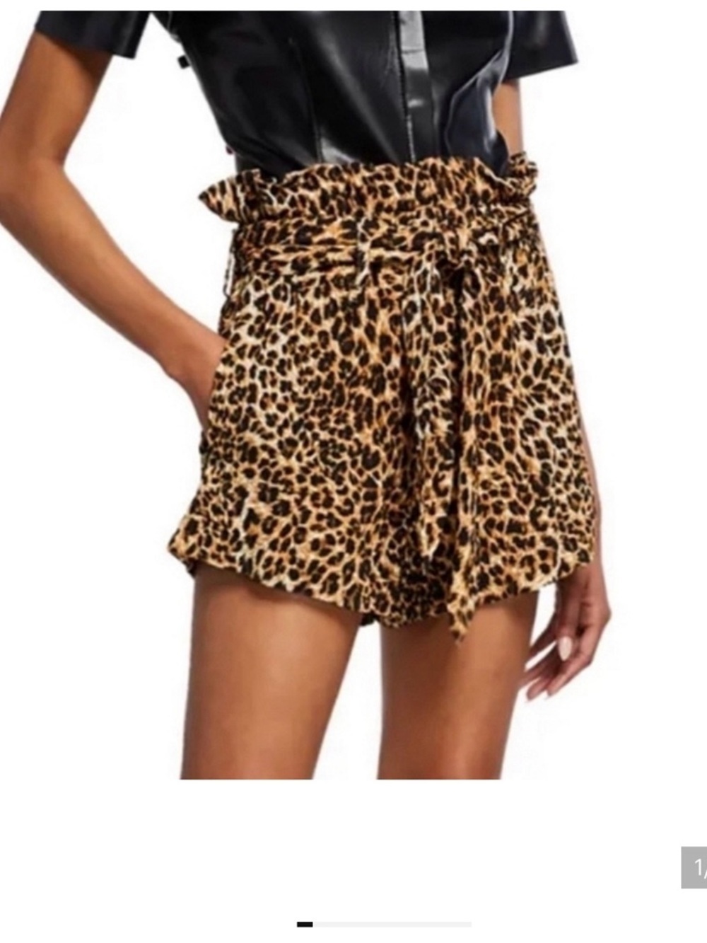 Nanushka Leopard-Print High Waist Paperbag Shorts - Brown/Black